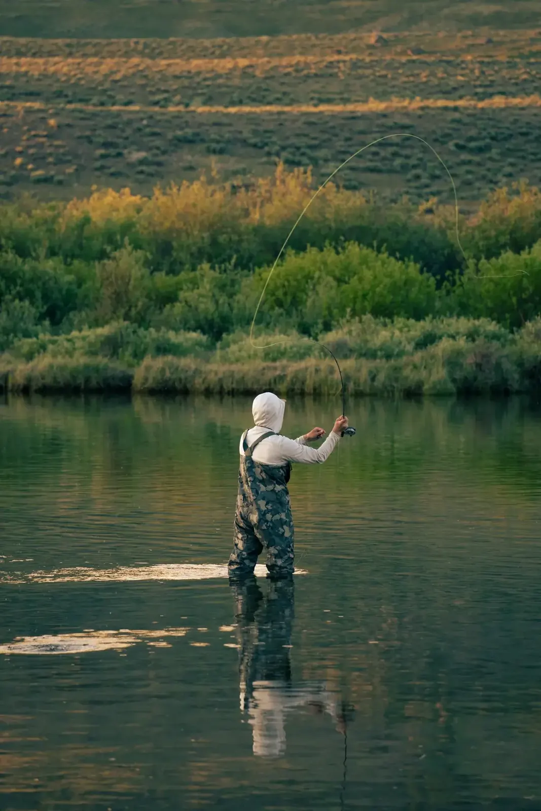 Fly angler making a controlled cast